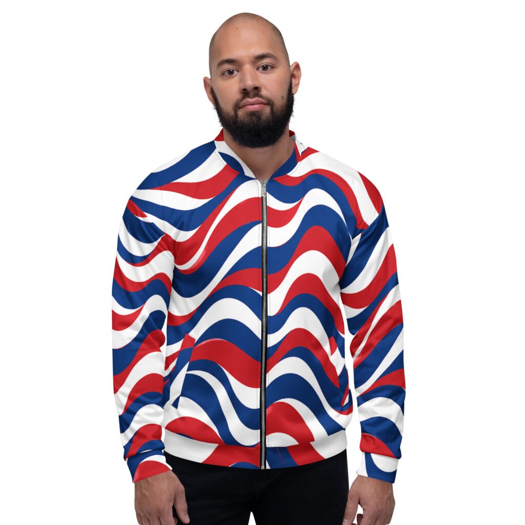 Just Obnoxious™ Red, White & Blue Wave Bomber Jacket