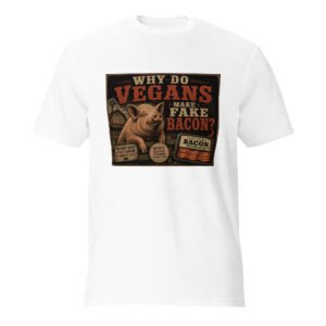 Why do Vegans make FAKE Bacon- Short Sleeve T