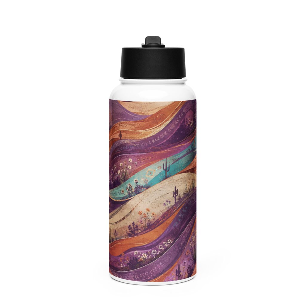 Southwest 'wave-Stainless steel water bottle with a straw lid