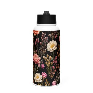 Floral Print- Stainless steel water bottle with a straw lid