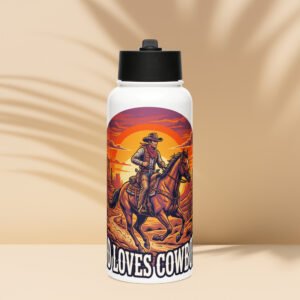 God Loves Cowboys- Stainless steel water bottle with a straw lid