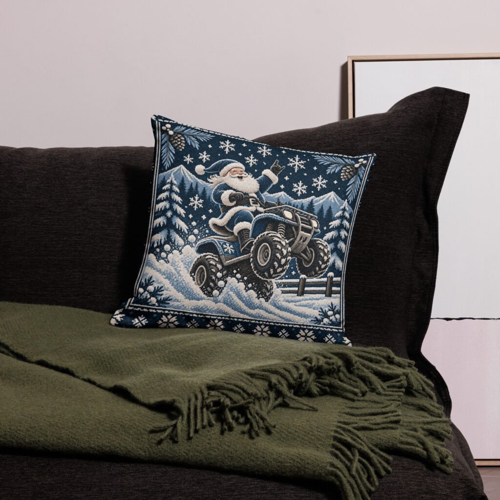 Santa Riding His Quad Christmas Premium Throw Pillow