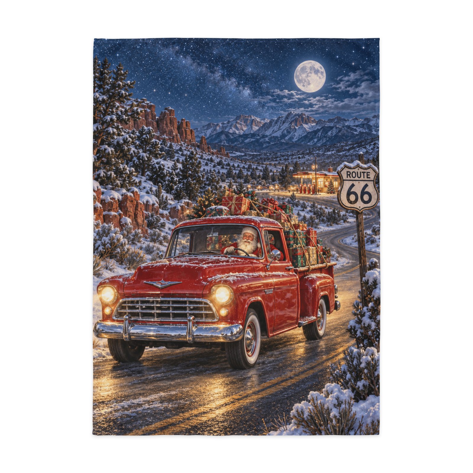 Christmas Eve on Route 66 Indoor Wall Tapestry - Image 2