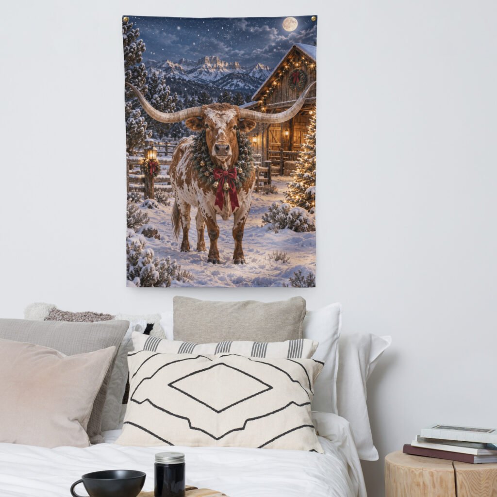 Christmas Longhorn Indoor Wall Tapestry
